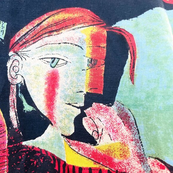 Picasso Cubism Modern Art VTG 80s Linen Jacket Kaktus Wearable Art Shacket Sz M - Picture 6 of 13